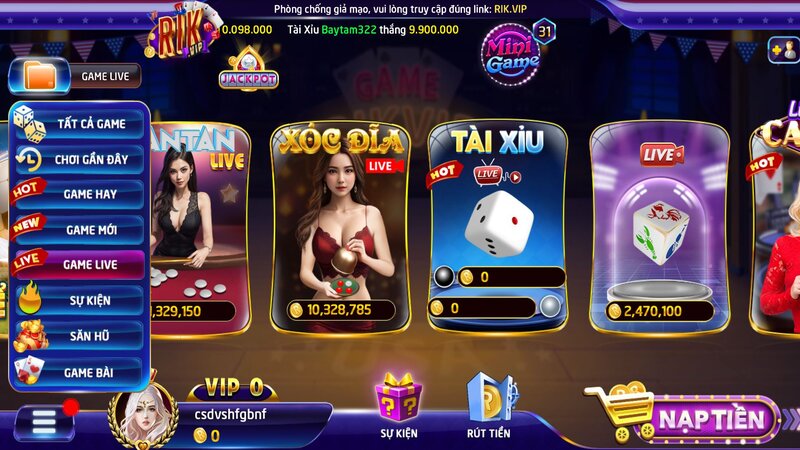 Danh sách các game Game Live RIKVIP hấp dẫn