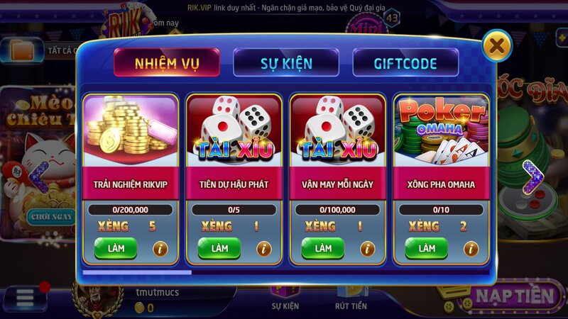 Chức năng nhiệm vụ và phần thưởng của game